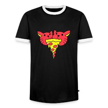 2 Katzen Essen Salami Pizza Fast Food Hunger Team - Männer Kontrast-T-Shirt - Schwarz/Weiß - Vorne - AI Model Female 172 light (172cm) & AI Model Male 178 light (178cm)