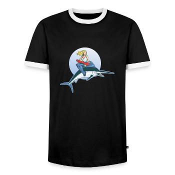 Pin Up auf Schwertfisch - Männer Kontrast-T-Shirt - Schwarz/Weiß - Vorne - AI Model Female 172 light (172cm) & AI Model Male 178 light (178cm)