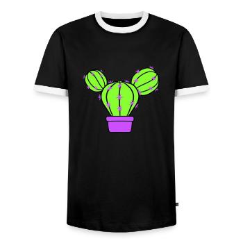 Small Cactus Spines Desert Cacti Flower Pot - Men's Ringer Shirt - black/white - Front - AI Model Female 172 light (172cm) & AI Model Male 178 light (178cm)