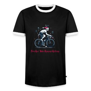 Weihnachtlicher Rennradfahrer - Männer Kontrast-T-Shirt - Schwarz/Weiß - Vorne - AI Model Female 172 light (172cm) & AI Model Male 178 light (178cm)