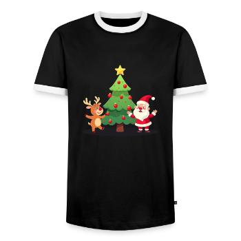 Renne, sapin de Noël et Père Noël - T-shirt contrasté Homme - noir/blanc - Devant - AI Model Female 172 light (172cm) & AI Model Male 178 light (178cm)