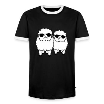 2 Sheep Sunglasses Party Sheep Team Friends - Men's Ringer Shirt - black/white - Front - AI Model Female 172 light (172cm) & AI Model Male 178 light (178cm)