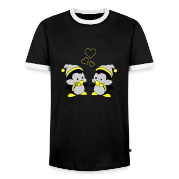 Pingus amoureux - T-shirt contrasté Homme - noir/blanc - Devant - AI Model Female 172 light (172cm) & AI Model Male 178 light (178cm)