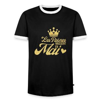 Queens are born in May with golden glitter - Men's Ringer Shirt - black/white - Front - AI Model Female 172 light (172cm) & AI Model Male 178 light (178cm)