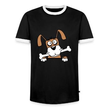 Funny Dog Big Bone Mouth Mouth Hunger Cool - Men's Ringer Shirt - black/white - Front - AI Model Female 172 light (172cm) & AI Model Male 178 light (178cm)