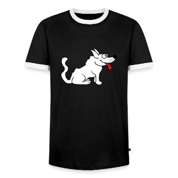 Dear dog sticks out his tongue happily - Men's Ringer Shirt - black/white - Front - AI Model Female 172 light (172cm) & AI Model Male 178 light (178cm)