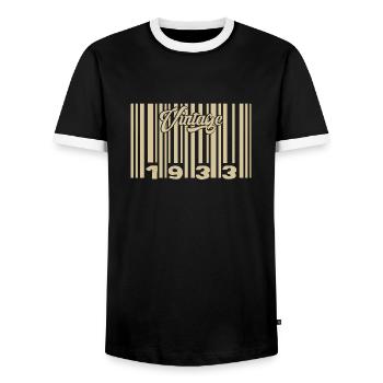 Vintage 1933 Barcode 1933: Year 2025. - Men's Ringer Shirt - black/white - Front - AI Model Female 172 light (172cm) & AI Model Male 178 light (178cm)