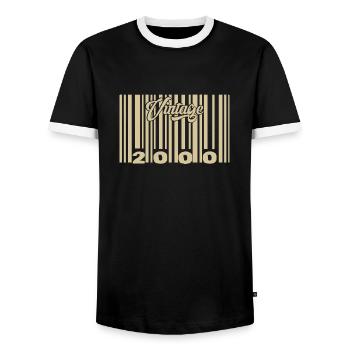 Vintage 2000 Barcode 2000: Jahr 2025. - Männer Kontrast-T-Shirt - Schwarz/Weiß - Vorne - AI Model Female 172 light (172cm) & AI Model Male 178 light (178cm)