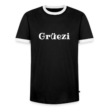 Grüezi - Schweiz - Switzerland - Swiss - Suisse - Men's Ringer Shirt - black/white - Front - AI Model Female 172 light (172cm) & AI Model Male 178 light (178cm)