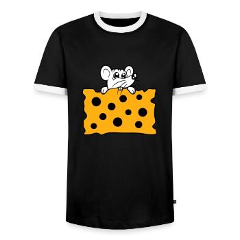 La souris mange d’énormes trous faim de fromage manger délicieux - T-shirt contrasté Homme - noir/blanc - Devant - AI Model Female 172 light (172cm) & AI Model Male 178 light (178cm)