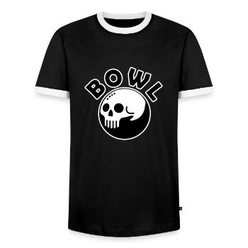 Skull Bowling Ball - Bowl Design - Men's Ringer Shirt - black/white - Front - AI Model Female 172 light (172cm) & AI Model Male 178 light (178cm)