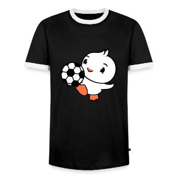 Ente spielt Fußball Ball Tor schießen kicken Spaß - Männer Kontrast-T-Shirt - Schwarz/Weiß - Vorne - AI Model Female 172 light (172cm) & AI Model Male 178 light (178cm)