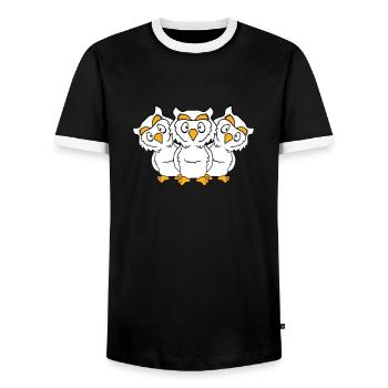 3 hiboux équipe amis groupe groupe trois frères troupe - T-shirt contrasté Homme - noir/blanc - Devant - AI Model Female 172 light (172cm) & AI Model Male 178 light (178cm)
