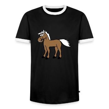 Horse Laughs Funny Funny Grimace Silly Comic - Men's Ringer Shirt - black/white - Front - AI Model Female 172 light (172cm) & AI Model Male 178 light (178cm)