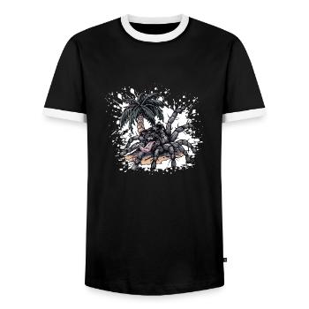 Tarantula Island Palm Tree - Men's Ringer Shirt - black/white - Front - AI Model Female 172 light (172cm) & AI Model Male 178 light (178cm)