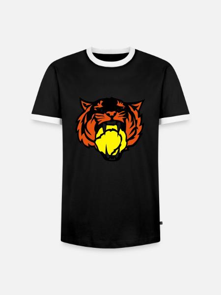 tiger tennis roars face - Men's Ringer Shirt - black/white