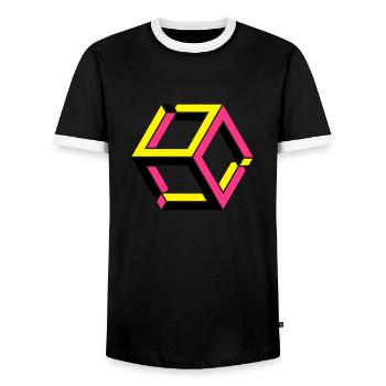 Impossible Figures 81B - Men's Ringer Shirt - black/white - Front - AI Model Female 172 light (172cm) & AI Model Male 178 light (178cm)