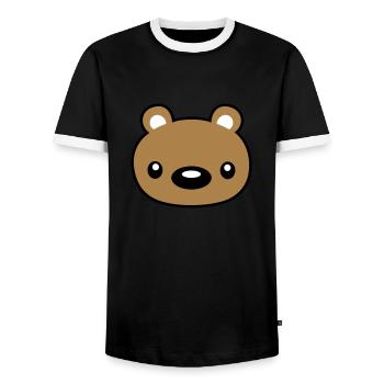 teddy face head cuddly toy - Men's Ringer Shirt - black/white - Front - AI Model Female 172 light (172cm) & AI Model Male 178 light (178cm)