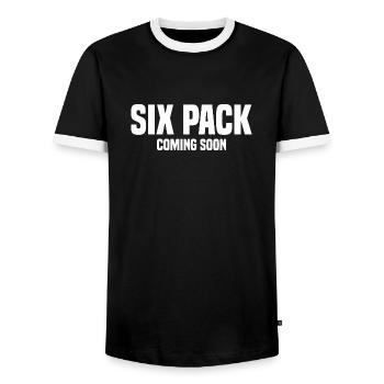 SIXPACK KOMMT BALD - Männer Kontrast-T-Shirt - Schwarz/Weiß - Vorne - AI Model Female 172 light (172cm) & AI Model Male 178 light (178cm)