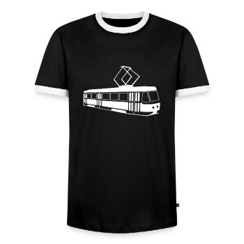 Straßenbahn Geschenk - Männer Kontrast-T-Shirt - Schwarz/Weiß - Vorne - AI Model Female 172 light (172cm) & AI Model Male 178 light (178cm)