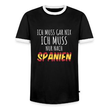 Ich muss gar nix ich muss nur nach Spanien Urlaub - Männer Kontrast-T-Shirt - Schwarz/Weiß - Vorne - AI Model Female 172 light (172cm) & AI Model Male 178 light (178cm)