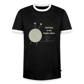 Stricken ist mein glücklicher Ort - Männer Kontrast-T-Shirt - Schwarz/Weiß - Vorne - AI Model Female 172 light (172cm) & AI Model Male 178 light (178cm)