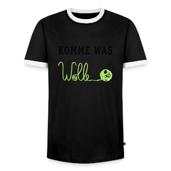 Komme was Wolle - Männer Kontrast-T-Shirt - Schwarz/Weiß - Vorne - AI Model Female 172 light (172cm) & AI Model Male 178 light (178cm)