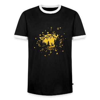 Coucher de soleil doré dans la montagne. - T-shirt contrasté Homme - noir/blanc - Devant - AI Model Female 172 light (172cm) & AI Model Male 178 light (178cm)