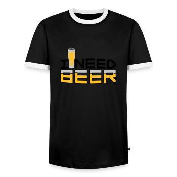 I Need Beer - Men's Ringer Shirt - black/white - Front - AI Model Female 172 light (172cm) & AI Model Male 178 light (178cm)