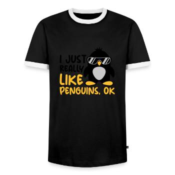 J’aime juste les pingouins - T-shirt contrasté Homme - noir/blanc - Devant - AI Model Female 172 light (172cm) & AI Model Male 178 light (178cm)