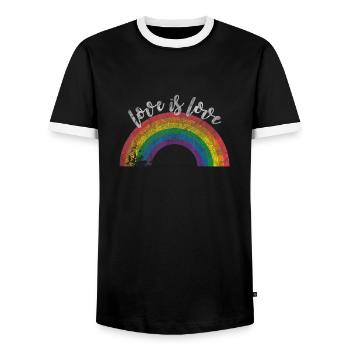 love is love LGBTQ Regenbogen Pride - Männer Kontrast-T-Shirt - Schwarz/Weiß - Vorne - AI Model Female 172 light (172cm) & AI Model Male 178 light (178cm)