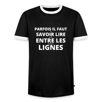 Parfois il faut savoir lire entre les lignes - T-shirt contrasté Homme - noir/blanc - Devant - AI Model Female 172 light (172cm) & AI Model Male 178 light (178cm)