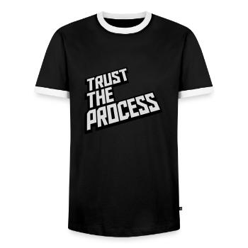trust the process Quote - Men's Ringer Shirt - black/white - Front - AI Model Female 172 light (172cm) & AI Model Male 178 light (178cm)