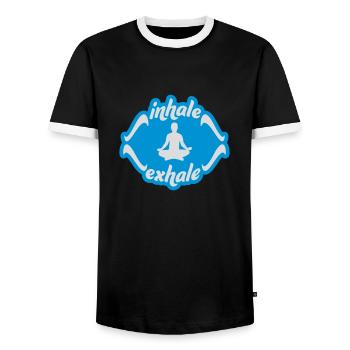Inspirez expirez Yoga citation - T-shirt contrasté Homme - noir/blanc - Devant - AI Model Female 172 light (172cm) & AI Model Male 178 light (178cm)