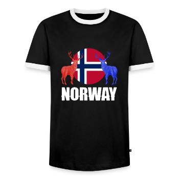 Norway Norwegian Norway Flag Stags Silhouettes - Men's Ringer Shirt - black/white - Front - AI Model Female 172 light (172cm) & AI Model Male 178 light (178cm)