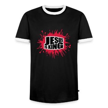 jesus is king Zitat - Männer Kontrast-T-Shirt - Schwarz/Weiß - Vorne - AI Model Female 172 light (172cm) & AI Model Male 178 light (178cm)