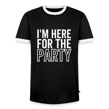 I'm Here For The Party - Men's Ringer Shirt - black/white - Front - AI Model Female 172 light (172cm) & AI Model Male 178 light (178cm)