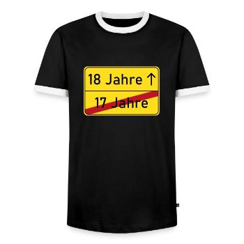 18 Geburtstag Ortsschild - Männer Kontrast-T-Shirt - Schwarz/Weiß - Vorne - AI Model Female 172 light (172cm) & AI Model Male 178 light (178cm)