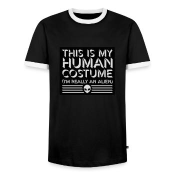 Citation extraterrestre de costume humain - T-shirt contrasté Homme - noir/blanc - Devant - AI Model Female 172 light (172cm) & AI Model Male 178 light (178cm)