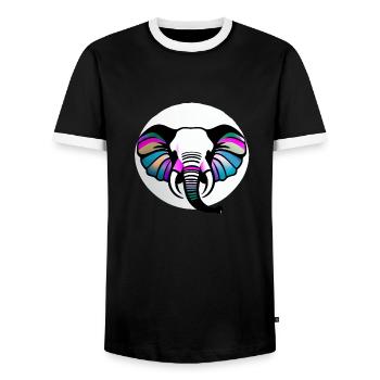 Kleiner Elefant Cartoon niedlich Liebe Abenteuer 3 - Männer Kontrast-T-Shirt - Schwarz/Weiß - Vorne - AI Model Female 172 light (172cm) & AI Model Male 178 light (178cm)