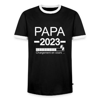 Homme Papa 2023 - Papa En Cours Annonce Grossesse - T-shirt contrasté Homme - noir/blanc - Devant - AI Model Female 172 light (172cm) & AI Model Male 178 light (178cm)