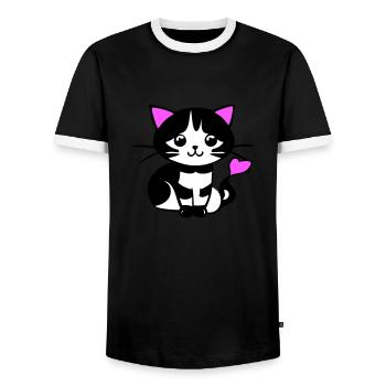Cute cat in the comic strip - Men's Ringer Shirt - black/white - Front - AI Model Female 172 light (172cm) & AI Model Male 178 light (178cm)