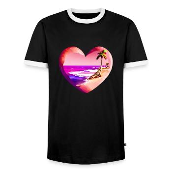 Strand Sonne Sommerurlaub Palme Insel Palmen - Männer Kontrast-T-Shirt - Schwarz/Weiß - Vorne - AI Model Female 172 light (172cm) & AI Model Male 178 light (178cm)