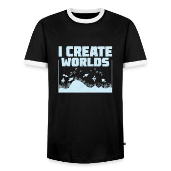 I Create Worlds Fish Keeping Aquarium Owner - Men's Ringer Shirt - black/white - Front - AI Model Female 172 light (172cm) & AI Model Male 178 light (178cm)