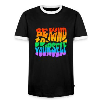 Gay Pride Parade LGBTQ+ Rainbow Flag Body Positive - Men's Ringer Shirt - black/white - Front - AI Model Female 172 light (172cm) & AI Model Male 178 light (178cm)
