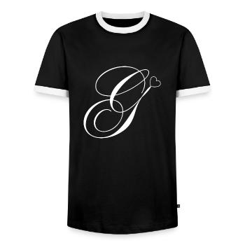 Lettre g calligraphie cœur - T-shirt contrasté Homme - noir/blanc - Devant - AI Model Female 172 light (172cm) & AI Model Male 178 light (178cm)