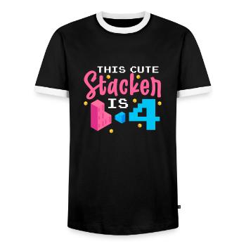 Block-stacking Game Funny Birthday Party Block - Männer Kontrast-T-Shirt - Schwarz/Weiß - Vorne - AI Model Female 172 light (172cm) & AI Model Male 178 light (178cm)