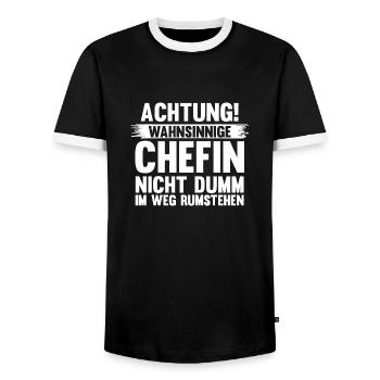 Arbeit Kollegen Büro Teamleiter Führungskraft Chef - Männer Kontrast-T-Shirt - Schwarz/Weiß - Vorne - AI Model Female 172 light (172cm) & AI Model Male 178 light (178cm)