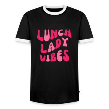 Lunch Lady Vibes - Men's Ringer Shirt - black/white - Front - AI Model Female 172 light (172cm) & AI Model Male 178 light (178cm)