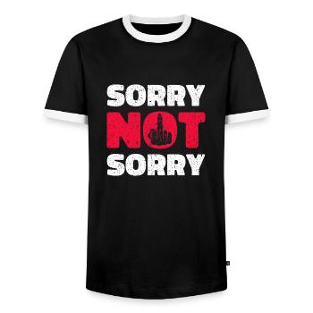 Sorry Not Sorry. Ironic and Funny Design - Men's Ringer Shirt - black/white - Front - AI Model Female 172 light (172cm) & AI Model Male 178 light (178cm)